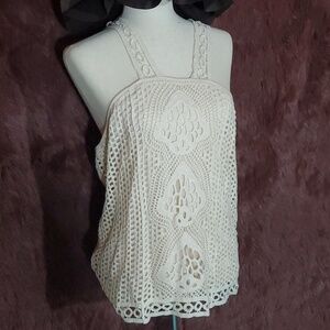 Ultra Pink Ivory Crochet Halter Top
